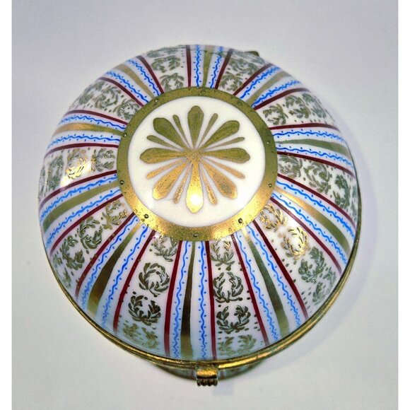 Vintage Porcelain & Brass Egg-Shaped Trinket Box With Hand Painted Le Tallec - Picture 2 of 10